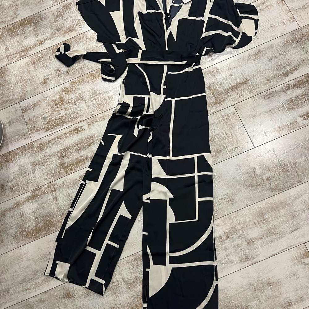 Mango Black and Cream Abstract Jumpsuit
